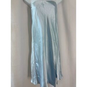 Lucy Paris Light Blue Satin Strapless Midi Skirt Side Slit NWT XSmall SK4498-1